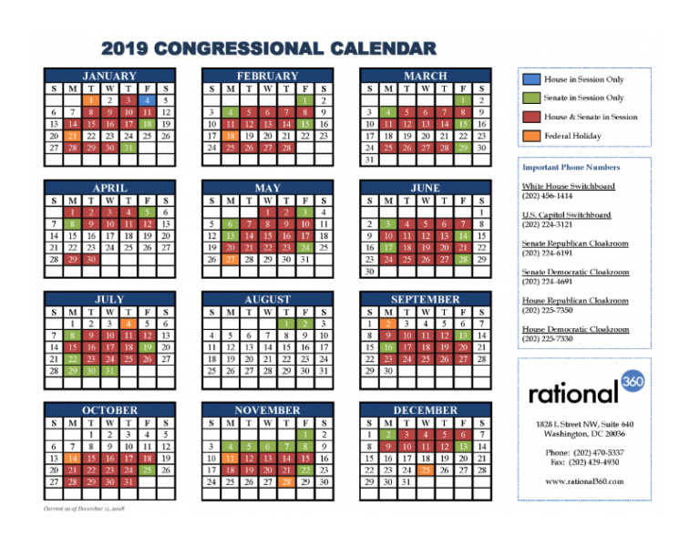 2019 Combined Congressional Calendar Rational 360